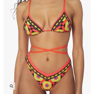 NWT WeWoreWhat Red and Yellow Bikini with Geometric Design